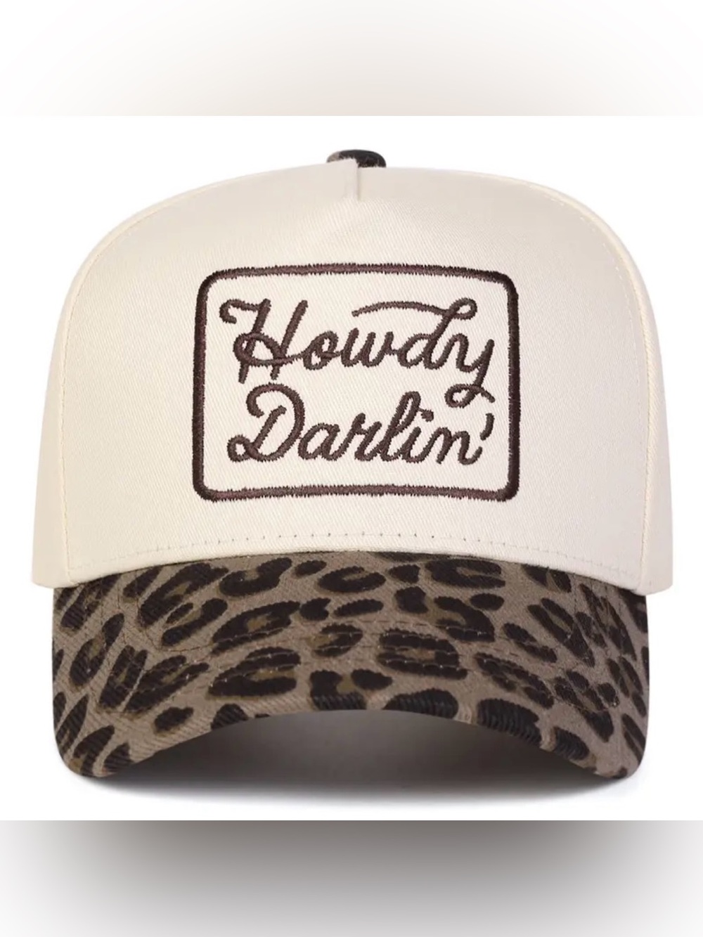 Howdy Darlin' Leopard Brim Trucker Hat - Cream & Brown